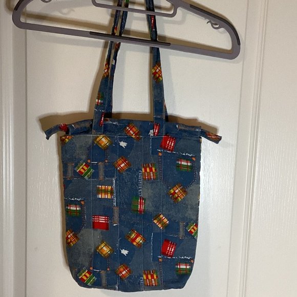 Handmade Small Denim Tote Shoulder Bag With Funny Face Cute Core Hippie Y2K - Picture 5 of 6